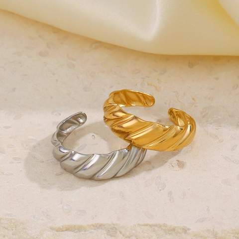Irregular Geometric Croissant Twisted Ring Stainless Steel Gold Plated Adjustable Fashion Minimalist Jewelry For Women