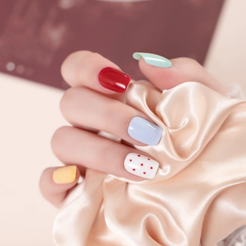 Unghie Finte A Pressione Lucide Con Pois E Tinta Unita Quadrate Corte Unghie Finte Quotidiano Moda Per Donne