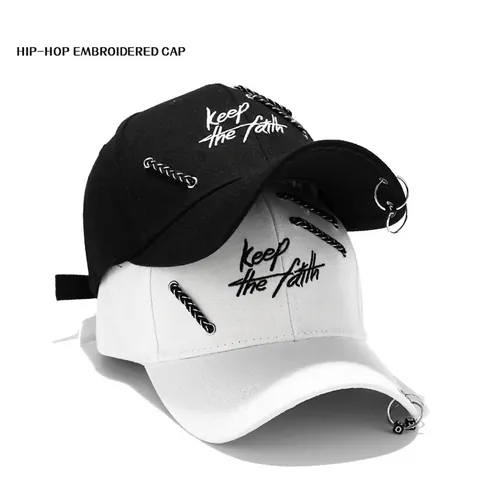 Baseballkappe Baumwolle Stickerei Keep The Faith Metallring Streetwear Punk Sonnenschutz Unisex Hut