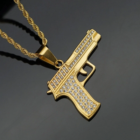 Iced Out Pistole Anhänger Halskette Edelstahl 18K Vergoldet Rhinestone Desert Eagle Hip Hop Schmuck Für Herren