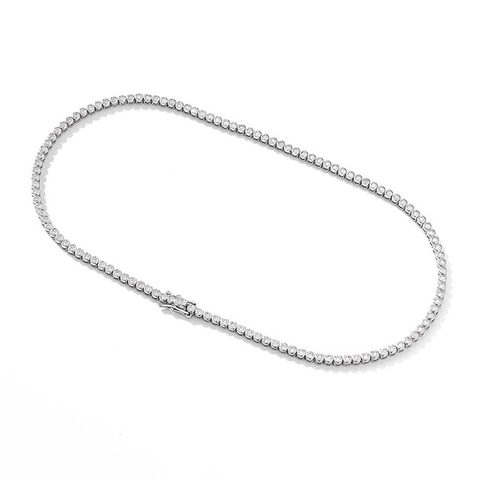 Collar Tennis de Plata de Ley 925 con Moissanita Circonia de 2mm para Mujer Corte Redondo Simple Minimalista Lujo Joyería de Cuello