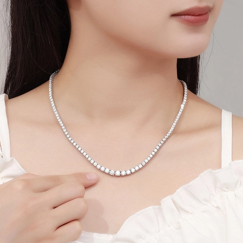 Hip Hop Hipster Abgestufte Zirkonia Tennis-Kette Kupfer Halskette Galvanisierte Glänzende Edelstein Choker Für Herren Damen Schmuck