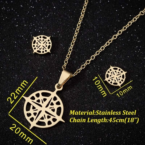 Collana E Orecchini Minimalisti In Acciaio Inossidabile Geometrico Onda Cuore Palma Bussola Gioielli Boho Estate Per Donne
