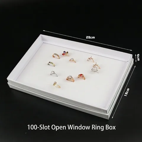 Jewelry Display Box White Paper PVC Transparent Window Lid Ring Earring Storage Organizer Showcase Rectangular