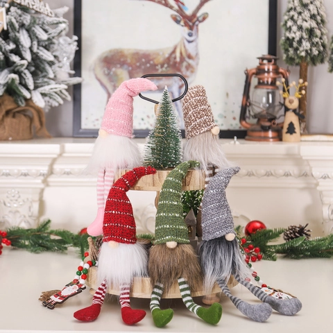 Gnomo de Navidad Hecho a Mano Felpa Tomte Sin Rostro Piernas Largas Rayadas Adorno Nórdico Para Decoración de Mesa Hogar