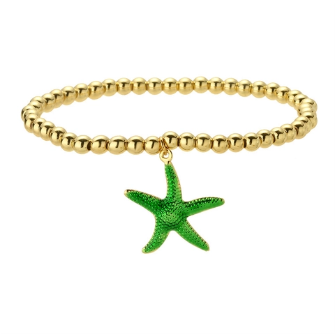 Fashion Ocean Beach Starfish Pendant Bracelet Gold Plated Copper Bead Chain Zirconia Enamel Star Jewelry For Women Travel Gift