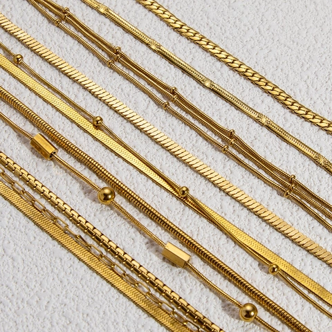 Women 18K Gold Plated Stainless Steel Snake Chain Bracelet Adjustable Minimalist Layered Non-Fading Jewelry