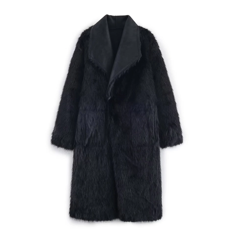 Cappotto Donna in Pelliccia Sintetica alla Moda Giacca Lunga Reversibile Casual con Revers Calda Scamosciata Invernale