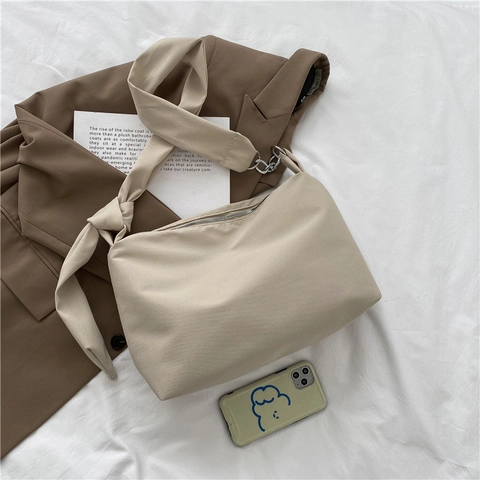 Bolso Hobo De Nailon Para Mujer Bolso De Hombro Con Correa Anudada Y Cadena De Metal Gran Capacidad Casual Simple