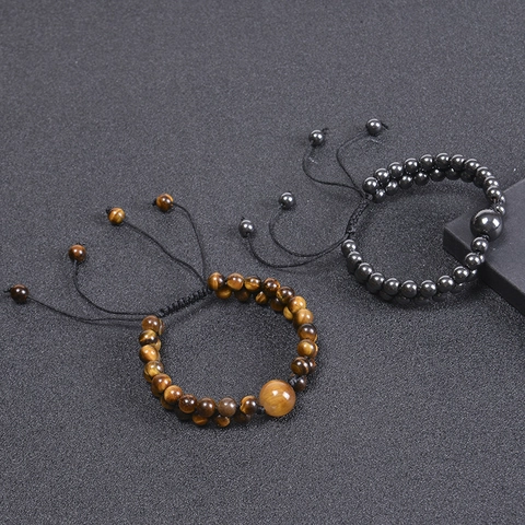 Natural Tiger Eye Stone Double Layer Braided Bracelet Handmade Beaded Adjustable Healing Gemstone Bracelet Jewelry For Men Women