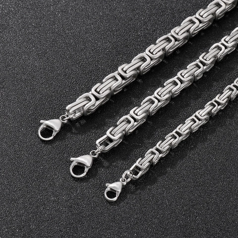 Collana A Catena Bizantina Da Uomo In Acciaio Inossidabile Sabbiato Maglie Quadrate Vintage Con Chiusura A Moschettone