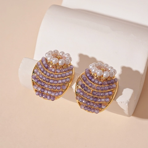 Orecchini A Lobo Floreali Con Perline Di Vetro Viola Stile Vintage Francese Con Perla Artificial Imitazione E Perno In Argento