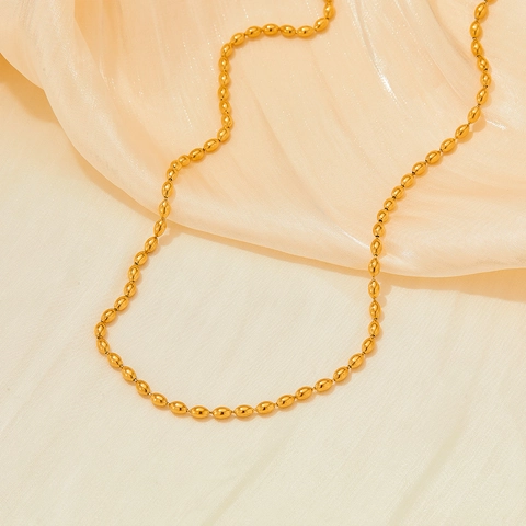 Collar De Acero Inoxydable Cadena De Cuentas Ovaladas Oliva Geométrica Joyería Minimalista Para Mujeres