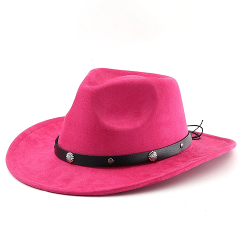 Cappello Da Cowboy Occidentale Ecopelle Scamosciata Fascia Cuoio Turchese Rivetto Tesa Larga Vintage Fedora Per Uomini Donne Esterno