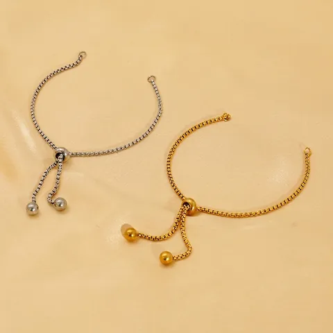 Stainless Steel Adjustable Slider Bracelet Polished Square Chain With Bead Ends Individual Minimalist Jewelry For Women