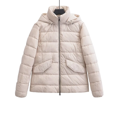 Women Hooded Puffer Jacket Polyester Quilted Thick Warm Winter Outerwear Casual Zipper Solid Color