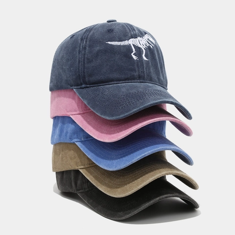 Cappello Da Baseball Con Ricamo Scheletro Di Dinosauro Cotone Lavato Regolabile Retro Dad Hat