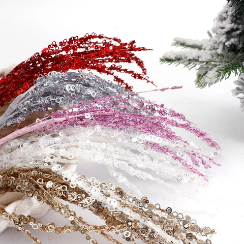 Artificial Sequin Glitter Branch Firework Stick Decorative Stem For Christmas Floral Arrangement Wedding Party Home Decor