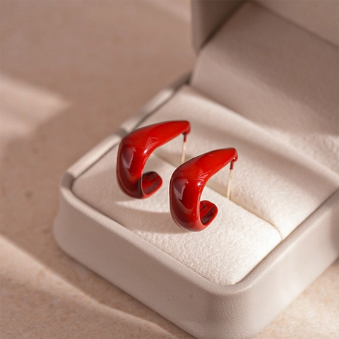 U-Shaped Geometric Stud Earrings Enamel Alloy With Silver Earring Post Vintage Minimalist For Women