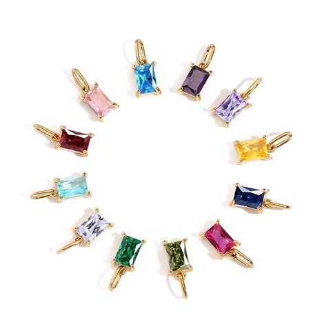 Roestvrij Stalen Rechthoek Geboortesteen Strass Hangers Voor Sieraden Maken Geometrische Vierkante DIY Ketting Charms Vrouwen