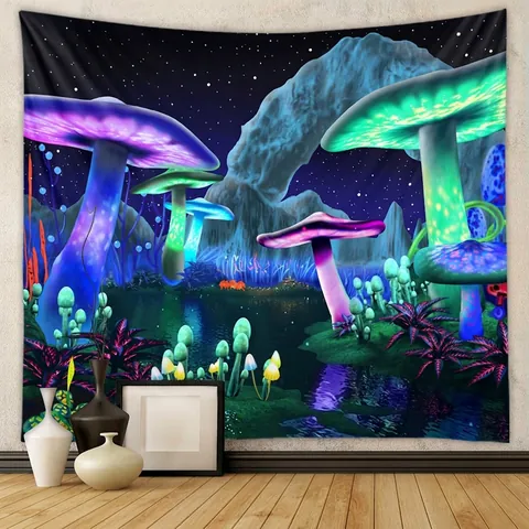 Fantasy Mushroom Forest Tapestry Polyester Wall Hanging Bohemian Psychedelic Background Cloth For Bedroom Dorm Room Decor