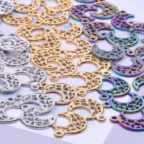 Collana con Ciondolo a Forma di Luna e Stella in Acciaio Inossidabile Vintage Francese per Donna Girocollo Iridescente Placcato Oro Argento