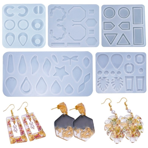 Silicone Earring Pendant Molds DIY Resin Casting Jewelry Making Geometric Heart Leaf Water Drop Shapes Flexible Tool