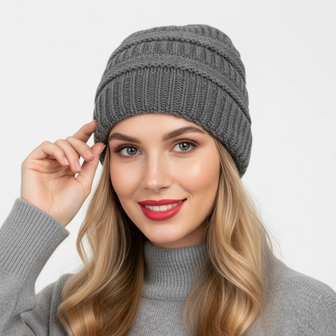 Gorro De Punto De Invierno Acrílico Con Forro De Satén Antiestático Cálido Color Sólido Casual Cortavientos