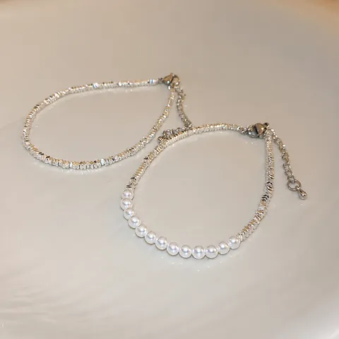 Minimalistische Kunstparel Spliced Armband Onregelmatige Zilveren Kralen Elegante Mode Sieraden Voor Dames Dagelijks Accessoire