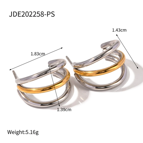 Orecchini A Cerchio A Triplo Strato Placcati In Oro 18K Acciaio Inossidabile Bicolore Intrecciati Minimalisti Da Donna