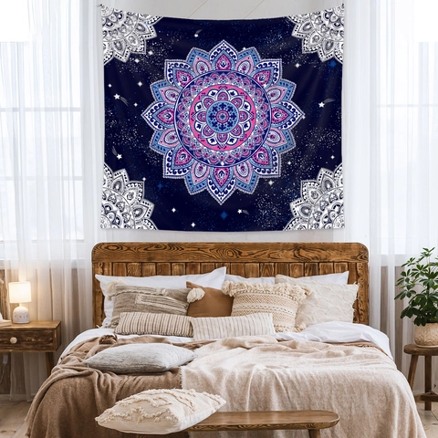 Tapiz De Pared Mandala Bohemio Cielo Estrellado Galaxia Tela De Poliéster Para Dormitorio Sala De Estar Decoración