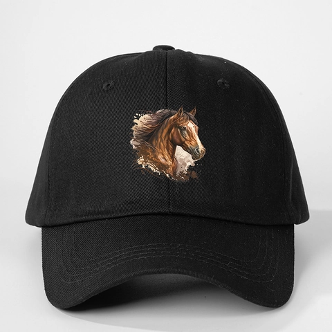 Casquette De Baseball Imprimé Tête De Cheval Polyester Réglable Visière Courbée Chapeau Protection Solaire