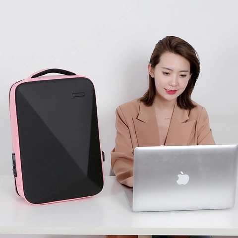Hard Shell Backpack Geometric Design Waterproof Laptop Bag Business USB Charging Port Anti Theft TSA Lock For Men Women
