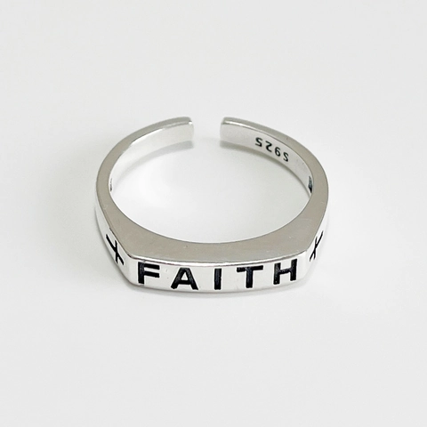 Minimalist Faith Cross Engraved Ring 925 Sterling Silver Adjustable Open Finger Jewelry For Women Retro Style