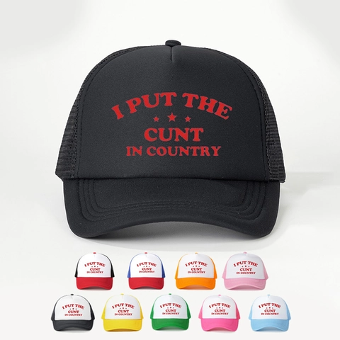 Retro Trucker Hat Breathable Mesh Baseball Cap With Letter Print Curved Brim Adjustable Sun Hat For Women Men