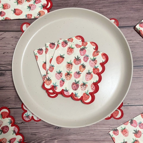 Serviettes En Papier À Bord Festonné 3 Plis Pâte De Bois Imprimé Fraise Nœud Floral Fête Mariage Jetables Décoratives