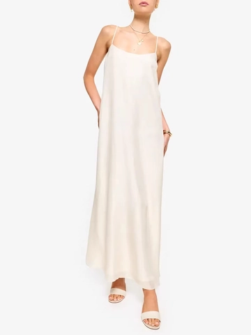 Elegant Women Spaghetti Strap Maxi Dress Backless Satin Texture Solid Color Summer Casual Vacation Long Slip Dress