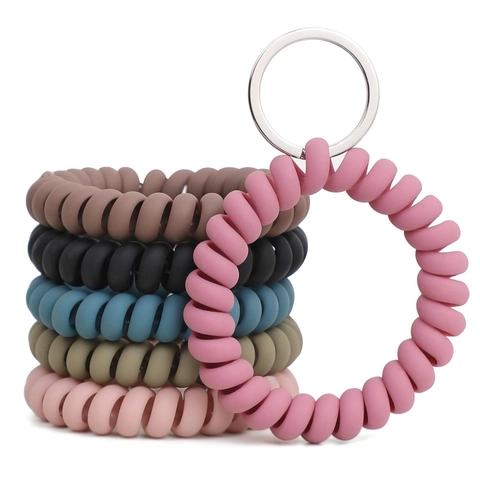Colorful Spiral Spring Keychain Wristband Elastic Plastic Key Ring Telephone Wire Coils Gym Sports Stretchy Multi Functional