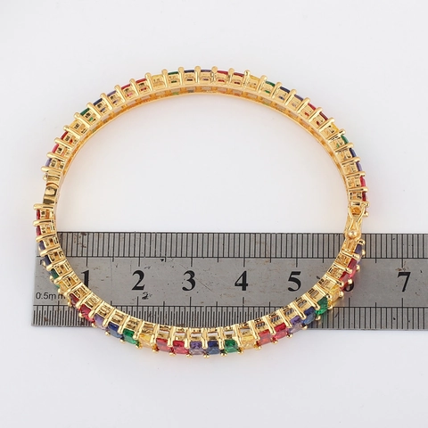 Brazalete Anillo De Arcoíris Bohemio Para Mujer Latón Chapado En Oro Con Circón Baguette Multicolor Pulsera Ajustable Abierta