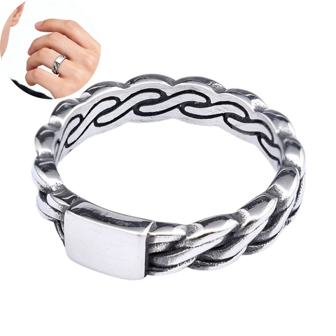 Retro Stainless Steel Ring Punk Flame Totem Polished Signet Band Vintage Weave Texture Jewelry For Men Women Silver