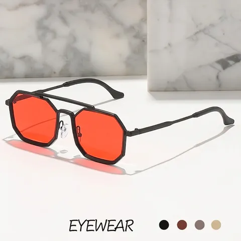Lunettes De Soleil Polygone Steampunk Métal Double Pont Protection UV400 Monture Octogone Mode Pour Hommes Femmes
