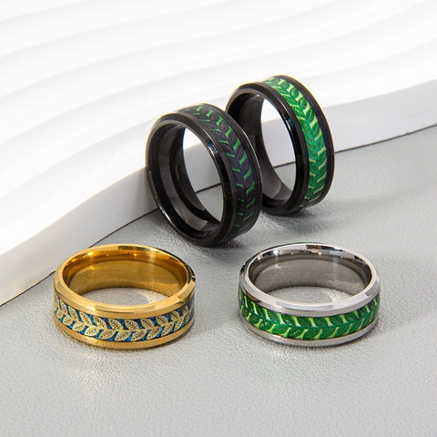 Anillo Motivo Foglia Ulivo Acciaio Inossidabile 304 Fascia Larga Gioielli Smalto Ispirati Natura Per Uomini Donne