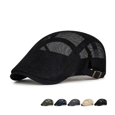 Breathable Mesh Ivy Cap Summer Flat Cap Adjustable Sun Protection Retro Style Polyester Hat For Men Women