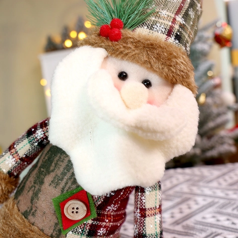 Christmas Telescopic Doll Plush Reindeer Snowman Santa Claus Retractable Leg Home Ornament Plaid Fabric Holiday Decor