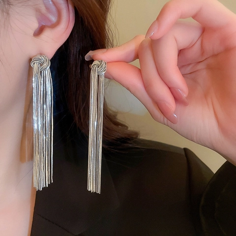 Long Tassel Earrings Elegant Knot Design Copper Jewelry With 925 Sterling Silver Earring Post Fashion For Women