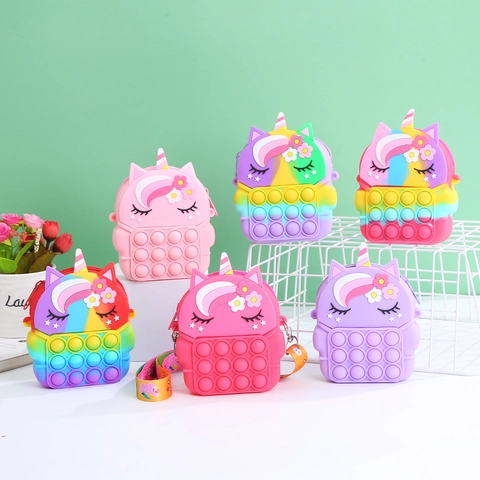 Unicorn Silicone Pop It Shoulder Bag Sensory Decompression Crossbody Purse For Girls