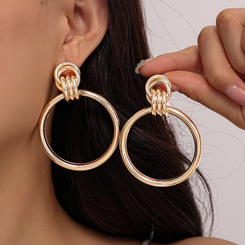 Orecchini A Cerchio Geometrici Design A Nodo In Metallo Liscio Con Perno In Argento Sterling 925 Per Donna Gioielli