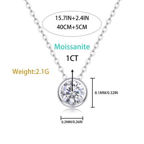 Collana con Ciondolo in Moissanite in Argento Sterling 925 di Lusso per Donna Taglio Tondo Incastonatura a Castone Catena Regolabile Gioielli Regalo
