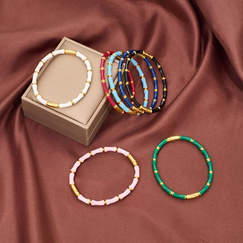 Bamboo Joint Enamel Bangle Stainless Steel Bracelet With Hinge Clasp For Women Fashion Jewelry Elegant Accessories