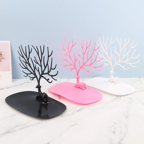 Jewelry Organizer Rack Deer Antler Tree Shape Necklace Bracelet Earring Display Stand Decorative Plastic Storage Tray Box